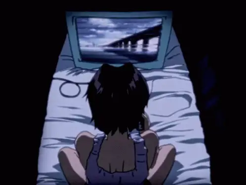 Menikmati anime di mana saja Karakter anime menonton anime di laptop
