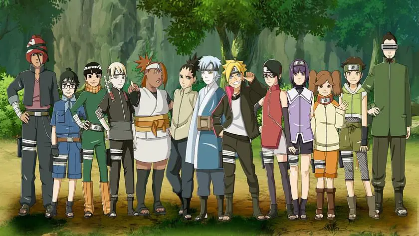 Menonton Anime Boruto Bersama Teman Gambar yang menampilkan karakter Boruto dan teman-temannya sedang menonton anime bersama