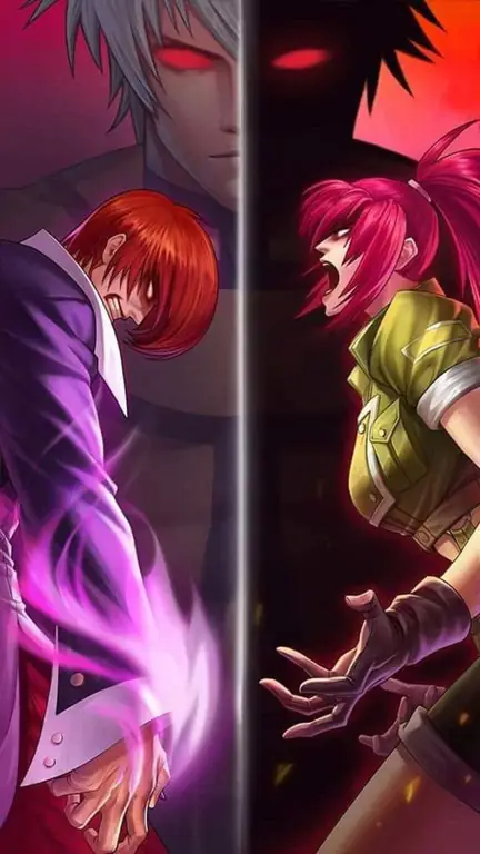 Karakter Anime dalam Aksi Karakter-karakter anime sedang bertarung dengan latar belakang yang keren