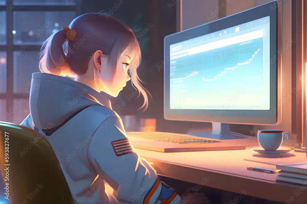 Gambar seseorang yang menikmati menonton anime di laptopnya Menonton anime di laptop